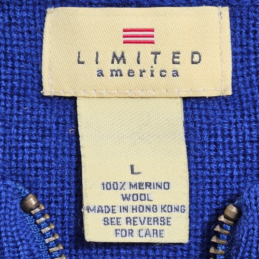 Limited‎ America Womens 100% Merino Wool Full Zip Sweater Cardigan Cozy Blue L - Picture 10 of 10